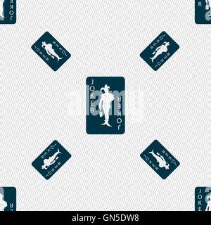 Single playing cards, Joker icon sign. Seamless pattern with geometric texture. Vector Stock Vector