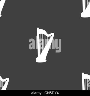 harp icon sign. Seamless pattern on a gray background. Vector Stock Vector