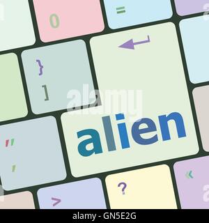 alien on computer keyboard key enter button vector illustration Stock Vector