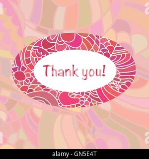 Cute card template in bright colors. Stylish romantic card template with frame made of colorful doodle Stock Vector