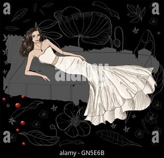 Vintage poster with beautiful wedding dress. Stock Vector