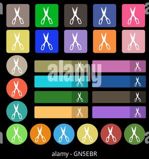 Scissors icon sign. Set from twenty seven multicolored flat buttons. Vector Stock Vector
