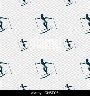 Skier icon sign. Seamless pattern with geometric texture. Vector Stock Vector
