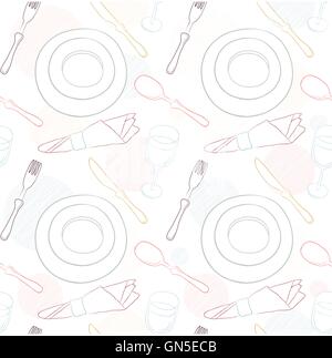 Tableware seamless pattern. Hand-drawn various dishware Stock Vector