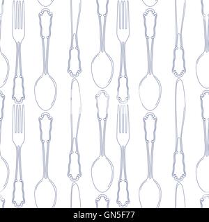 Hand drawn silverware icons seamless pattern background. Vector Stock Vector