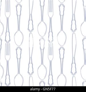 Hand drawn silverware icons seamless pattern background. Vector Stock Vector