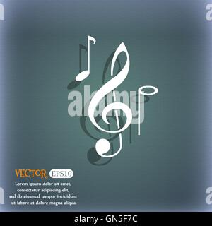 musical notes icon. On the blue-green abstract background with shadow and space for your text. Vector Stock Vector