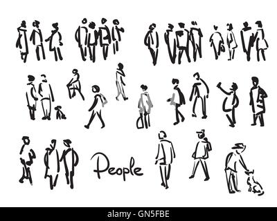 People sketch. Outline hand drawing illustration Stock Vector