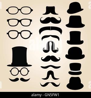 Retro gentleman's set consists of a hat, glasses and mustache Stock Vector