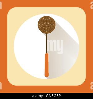 Kitchen ware skimmer. Vector flat icon with long shadow Stock Vector