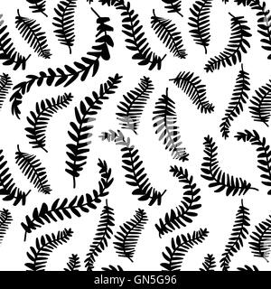 Hand drawn delicate decorative vintage leaves in black and white Stock Vector