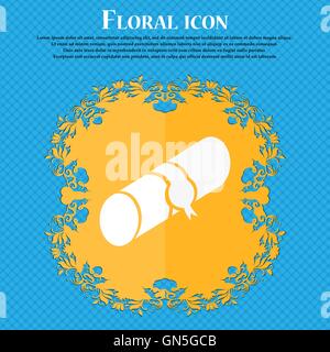 pencil case icon. Floral flat design on a blue abstract background with place for your text. Vector Stock Vector