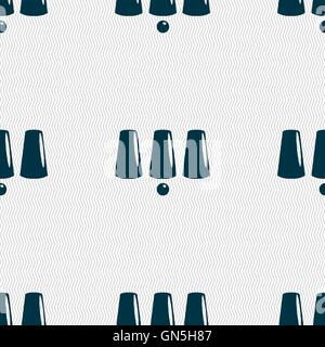 Three game thimbles with a ball, games 3 cups icon sign. Seamless pattern with geometric texture. Vector Stock Vector