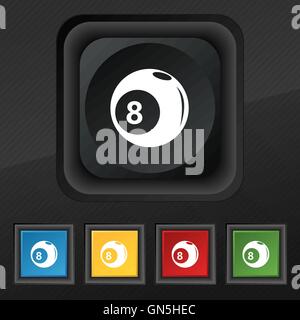Billiards icon symbol. Set of five colorful, stylish buttons on black texture for your design. Vector Stock Vector