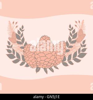 Pine cones set. Frame wreath. Larch branches with cones. Stock Vector