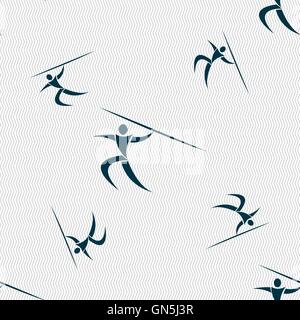 Summer sports, Javelin throw icon sign. Seamless pattern with geometric texture. Vector Stock Vector