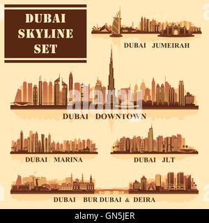 Set of Dubai districts Stock Vector