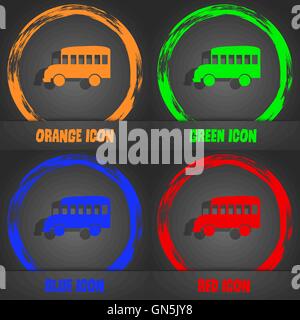 Bus icon. Fashionable modern style. In the orange, green, blue, red design. Vector Stock Vector