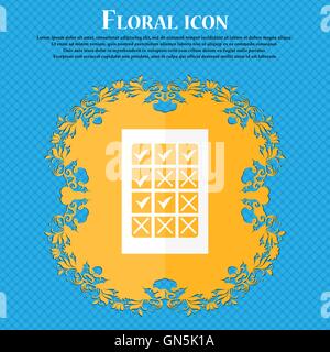 Bingo, lottery icon. Floral flat design on a blue abstract background with place for your text. Vector Stock Vector