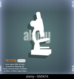 Microscope icon. On the blue-green abstract background with shadow and space for your text. Vector Stock Vector