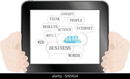Hand and social media button on tablet pc isolated on white background vector background Stock Vector