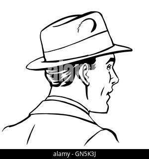 man hat profile line art Stock Vector