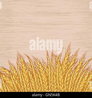 Ears of rye on wooden background. Vector illustration. Stock Vector