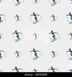 Skier icon sign. Seamless pattern with geometric texture. Vector Stock Vector