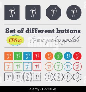 Archery icon sign. Big set of colorful, diverse, high-quality buttons. Vector Stock Vector