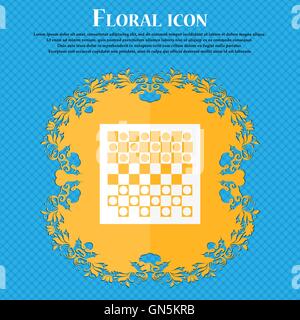 checkers board icon. Floral flat design on a blue abstract background with place for your text. Vector Stock Vector