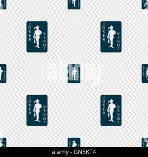 Single playing cards, Joker icon sign. Seamless pattern with geometric texture. Vector Stock Vector