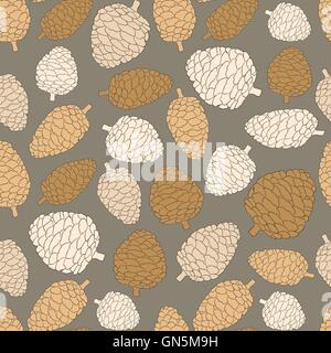 Christmas seamless vector pattern with pine cones. Hand drawn Stock Vector