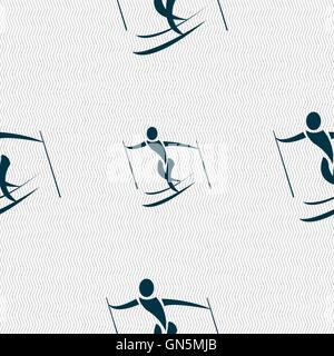 Skier icon sign. Seamless pattern with geometric texture. Vector Stock Vector