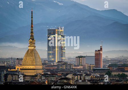 Torino panorama with close-up on the Mole Antonelliana Stock Photo
