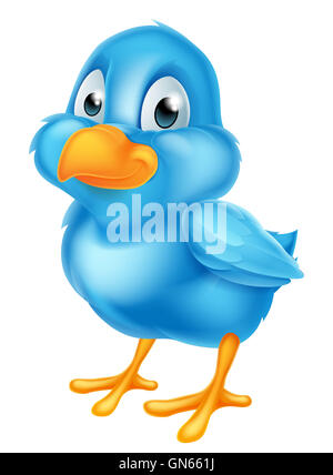 An illustration of a cute cartoon blue bird character Stock Photo