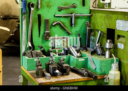 Industrial workbench and tool tidy Stock Photo