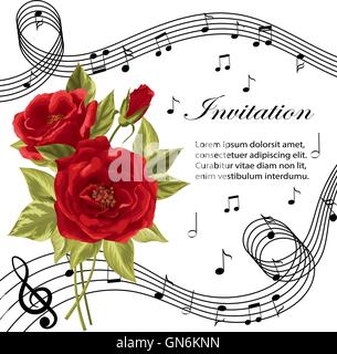 Red roses with music notes. Stock Vector