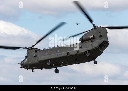 Royal Air Force (RAF) Boeing Chinook HC2 twin rotor heavy lift transport Helicopter. Stock Photo