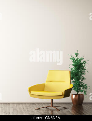 Modern interior of living room with yellow armchair 3d rendering Stock Photo