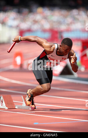 Akeem HAYNES running the first leg for Team Canada in the Men's 4x100m relay, at the IAAF Diamond League London Anniversary Games, Queen Elizabeth Olympic Park, Stratford, London, UK. Stock Photo
