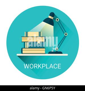 Student Workplace Books Lamp Business Icon Stock Vector