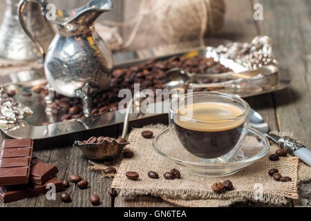 Espresso glass cup with coffee bean Stock Photo