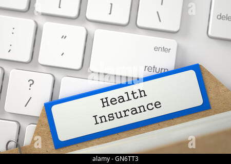 Folder Register with Health Insurance. 3D Rendering. Stock Photo