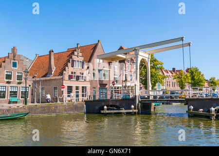 Hofstraatbrug drawbridge over Oudegracht canal in Alkmaar, North Holland, Netherlands Stock Photo