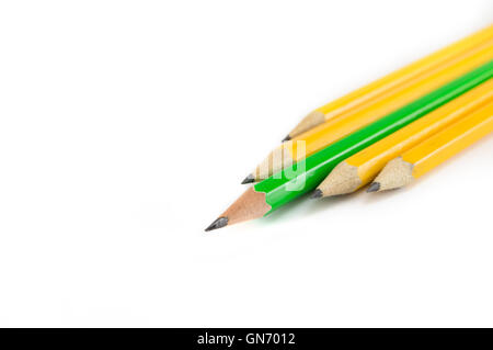 Five pencils in a group on white background Stock Photo