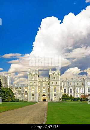 The back of Windsor Castle from the Queen's Great Park, along the Thames River in London, England Stock Photo