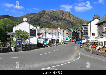 The Black Bull and Yewdale Road, Coniston, Cumbria, Lake District National Park, England, UK. Stock Photo