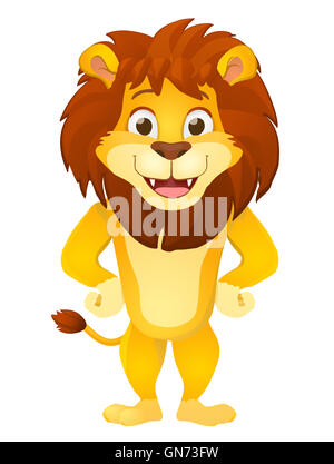 cartoon lion character smiling and standing on white background Stock Photo