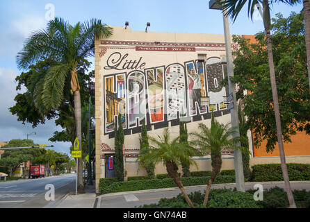 WELCOME TO LITTLE HAVANA SIGN MURAL (©UNATTRIBUTED)  EIGHTH STREET LITTLE HAVANA NEIGHBORHOOD MIAMI FLORIDA Stock Photo