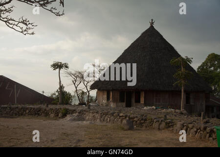 Ruteng Puu tradtional village, houses typical for the Manggarai district in Flores. Stock Photo